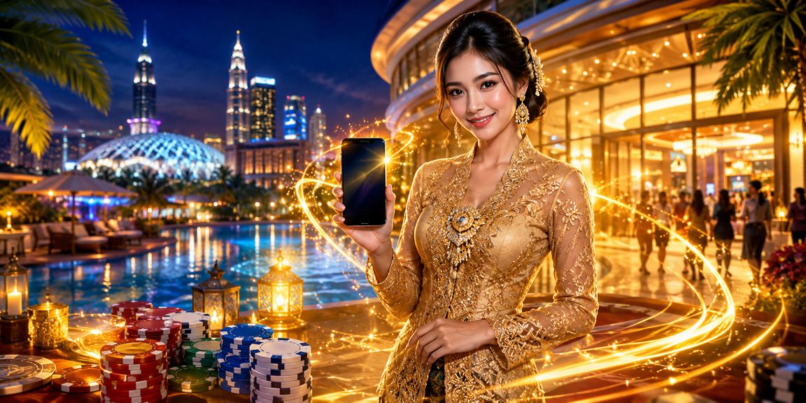 Gadis memakai kebaya bermain kasino di Selangor dengan telefon pintar