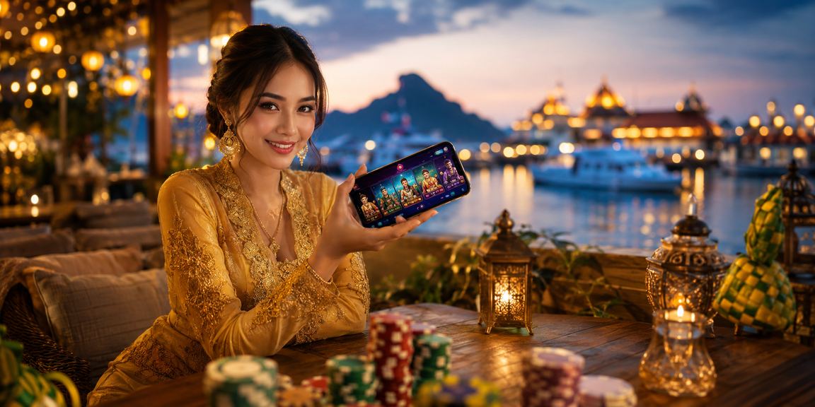 Woman in kebaya checking match odds via mobile phone in Terengganu